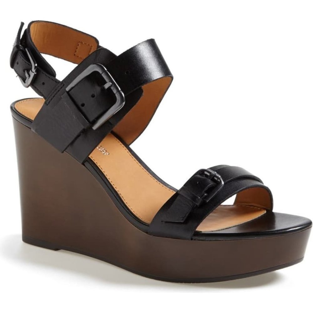 Franco Sarto Divine Leather Ankle Strap Wood Wedge